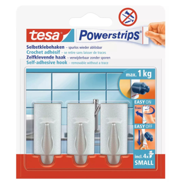 Tesa Haak Powerstrip Kunststof Chroom - 3 Stuks
