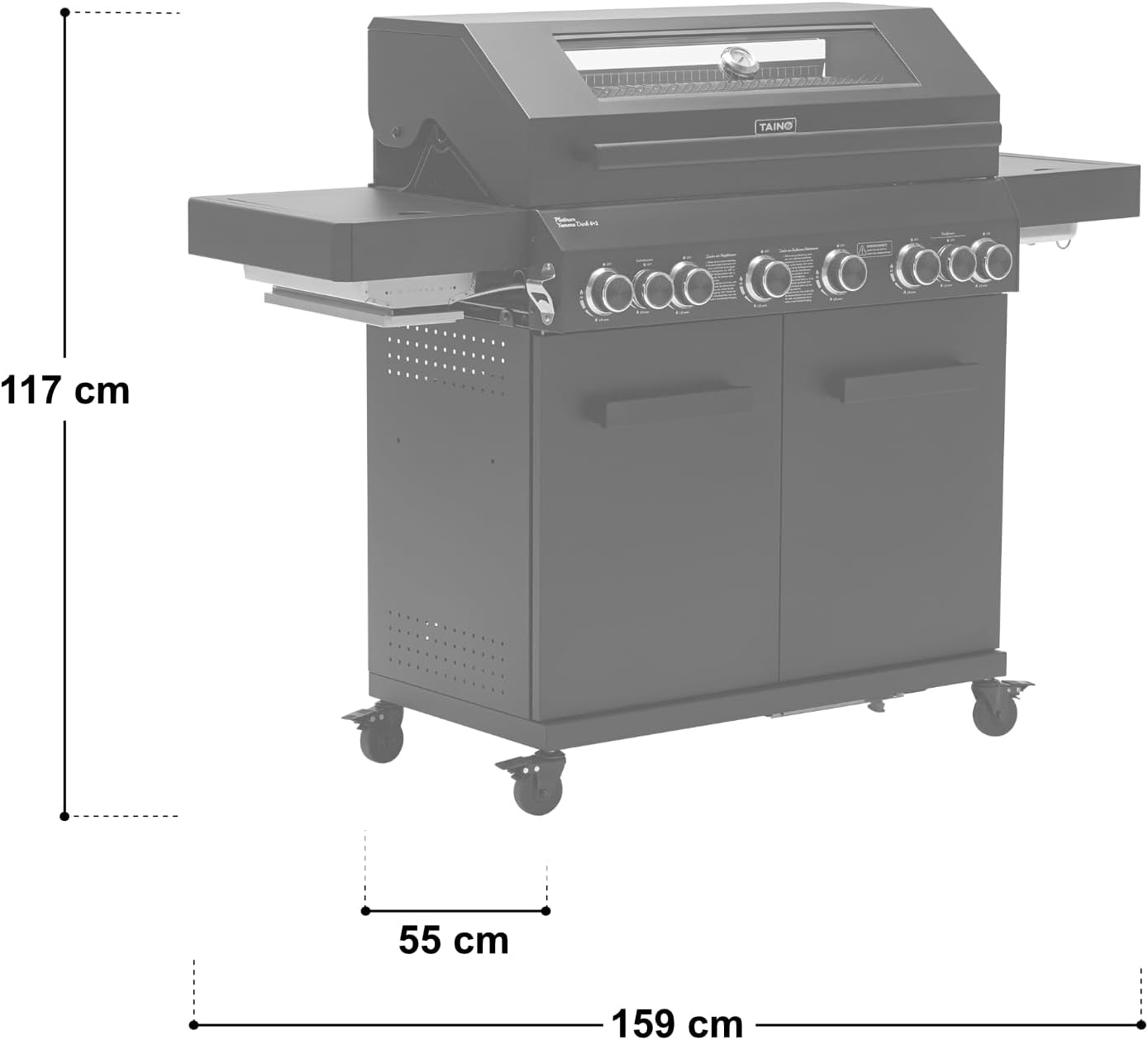 TAINO PLATINUM YAMARA DARK 6+2 Gasgrill Stahl 6 Brenner Keramik Sear-Burner Keramik Backburner Piezo-Zündung Grillrost Gusseisen