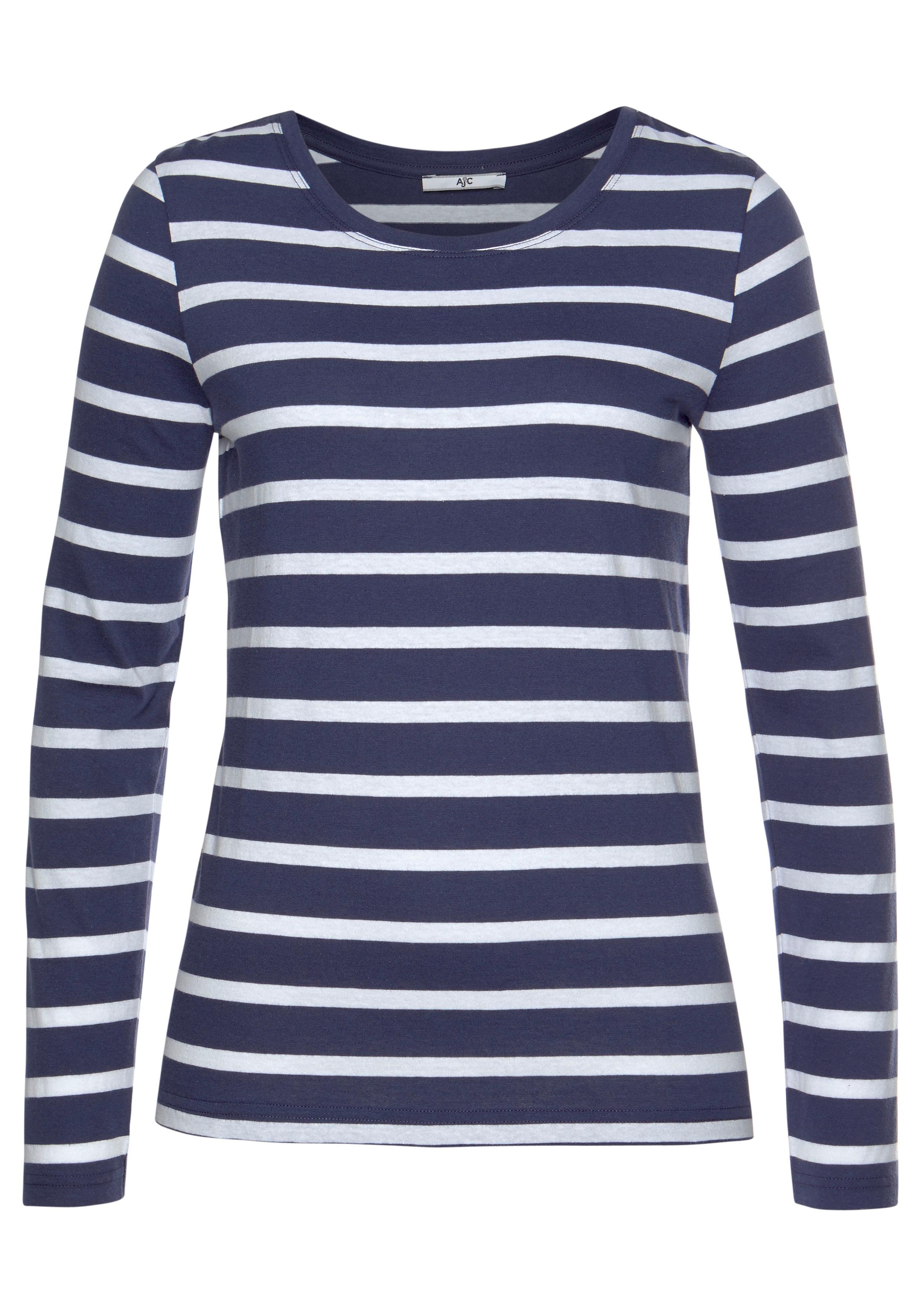 AJC Langarmshirt , gestreift,  Rundhalsausschnitt,  aus Baumwolle,  aus Single Jersey
