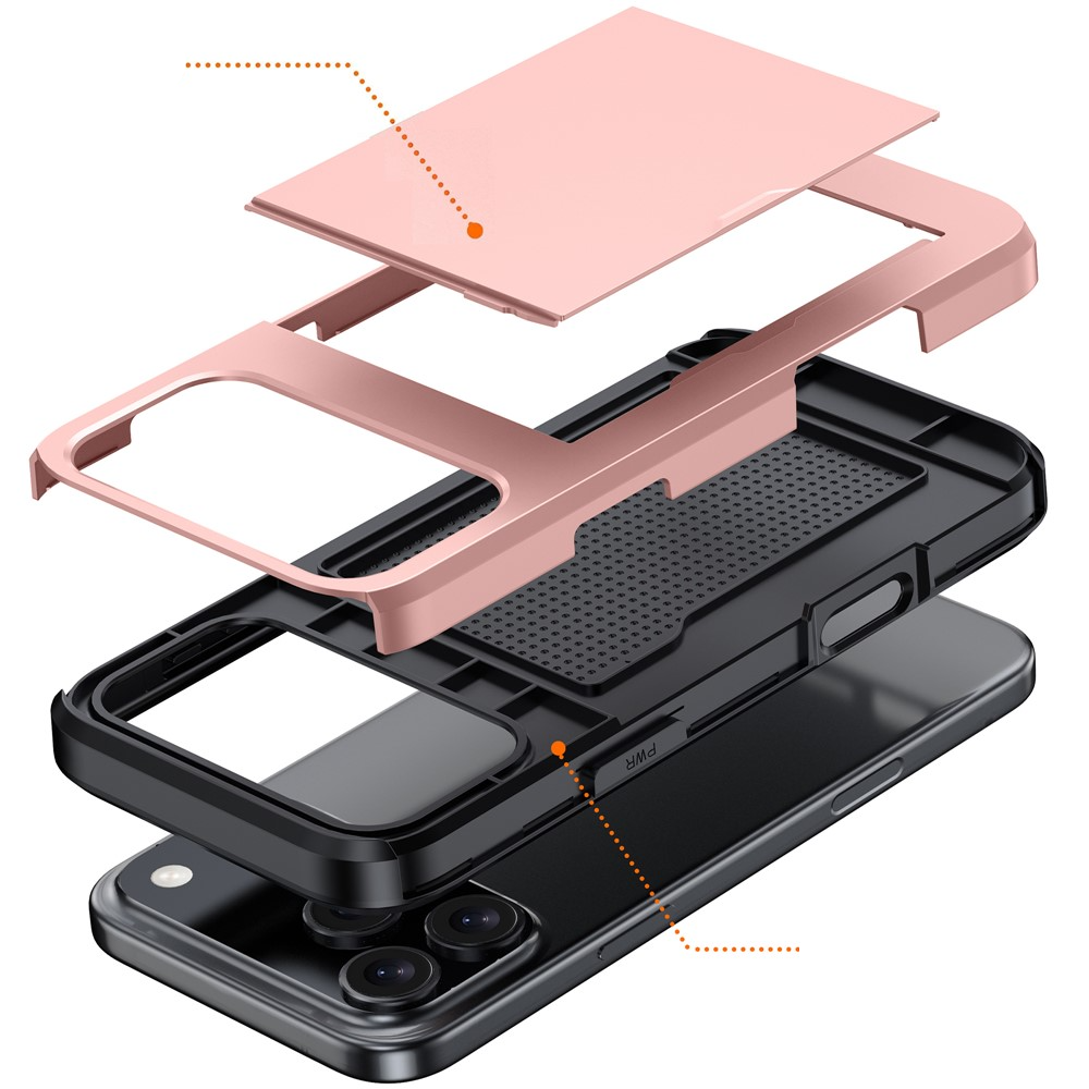 iPhone 17 Pro Max Hybrid Hardcase Hülle mit integriertem Karten Portemonnaie (aufschiebbar) - Schwarz