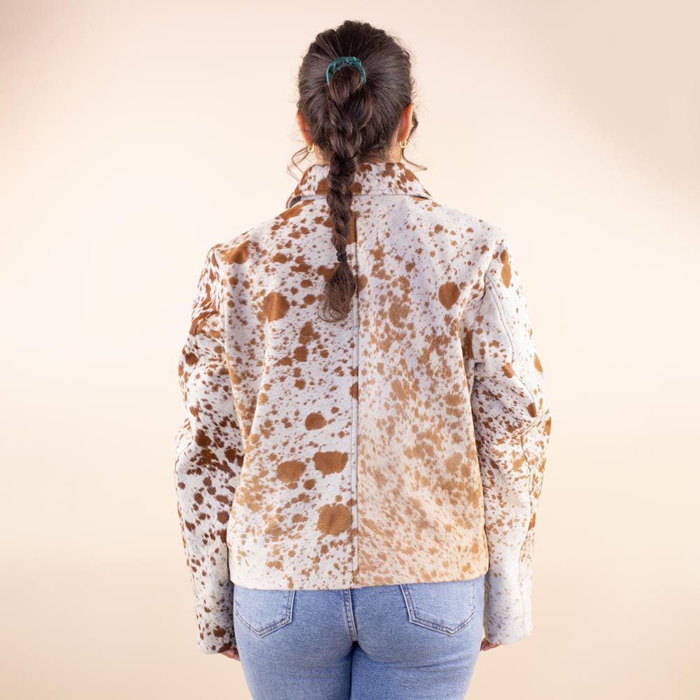 Cow print leather biker jacket Dottie