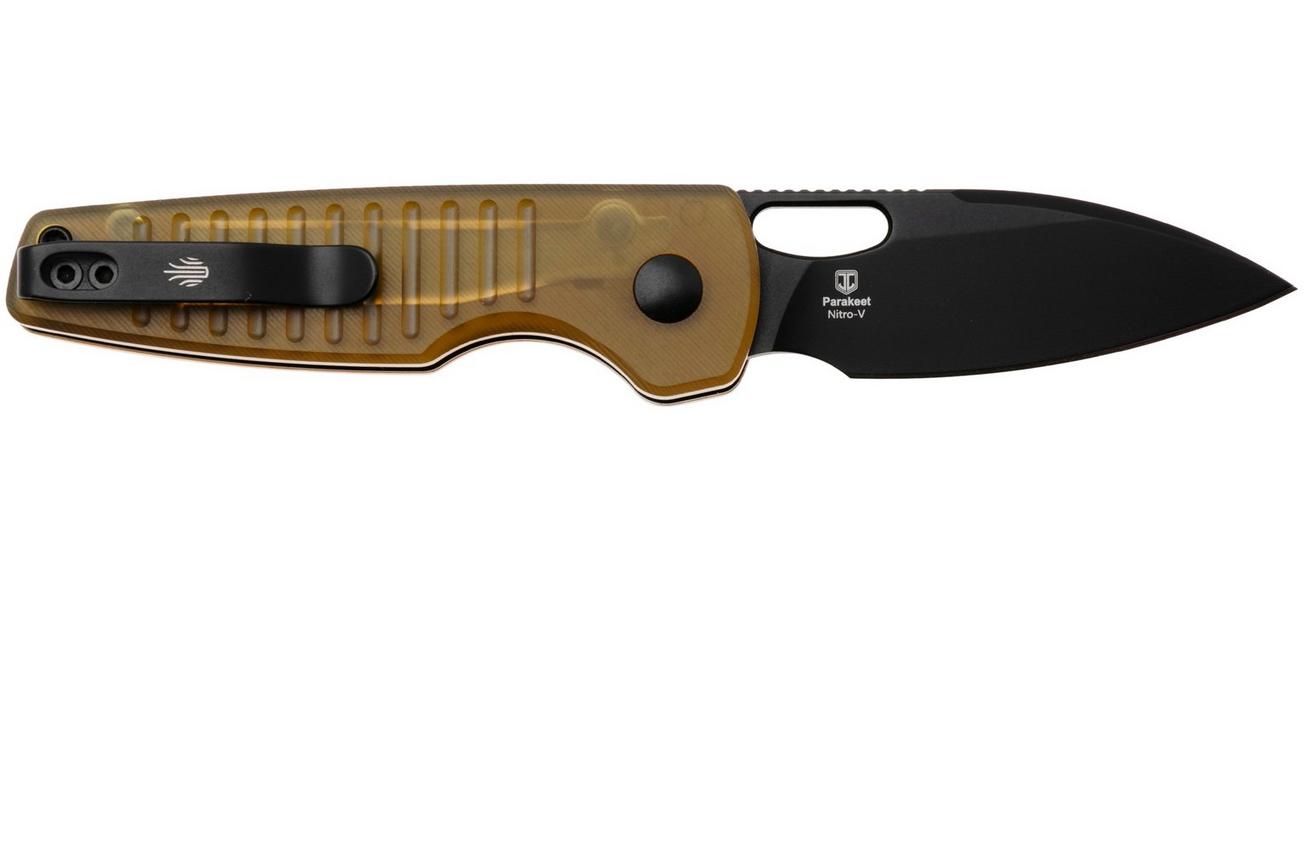 Kizer Parakeet V2706A1 Black PVD Nitro-V, Yellow PEI, zakmes, Johan Jordaan design