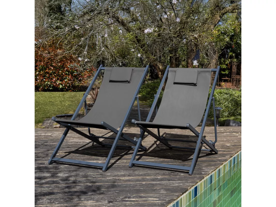 Chaise Longue Pliable Rebecca Mobili Atis 93x58x92 Polyester Aluminium Gris Foncé