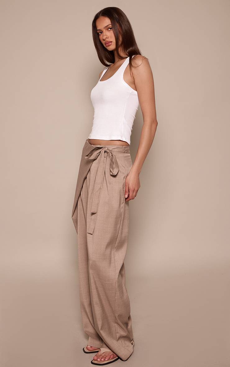 Gris Pierre Pantalon Droit Tissé À Nouer Avec Ceinture Enveloppante
