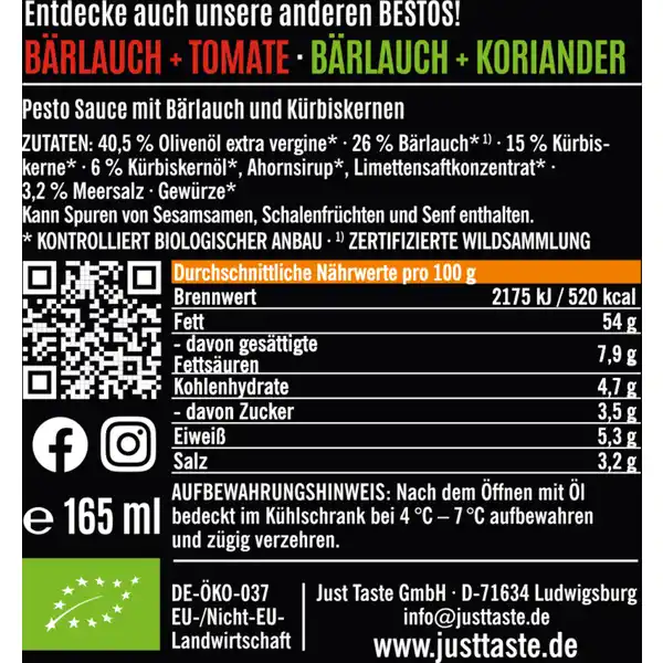 Bio Besto Bärlauch + Kürbiskerne