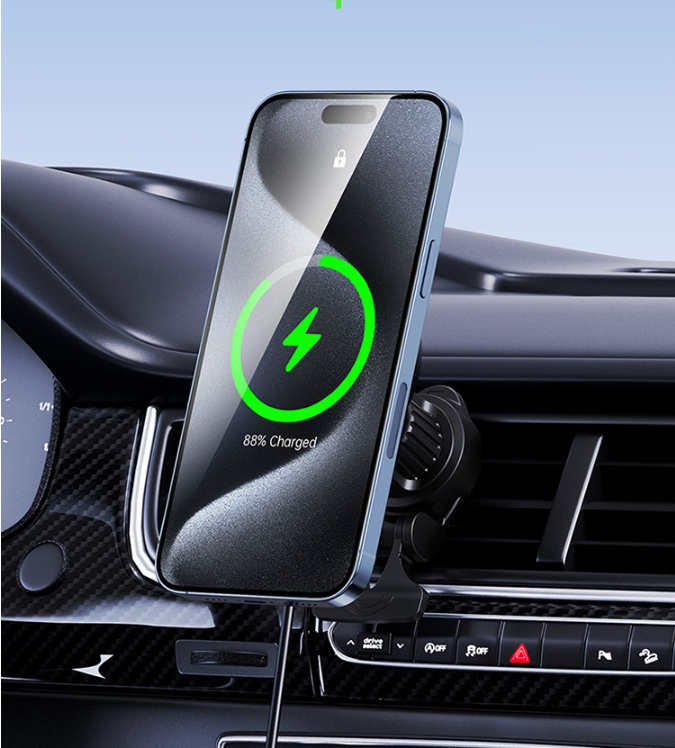 (15W) MagSafe Auto KFZ Halterung für Lüftungsgitter Qi2 Wireless Fast Charging Ladestation - Schwarz