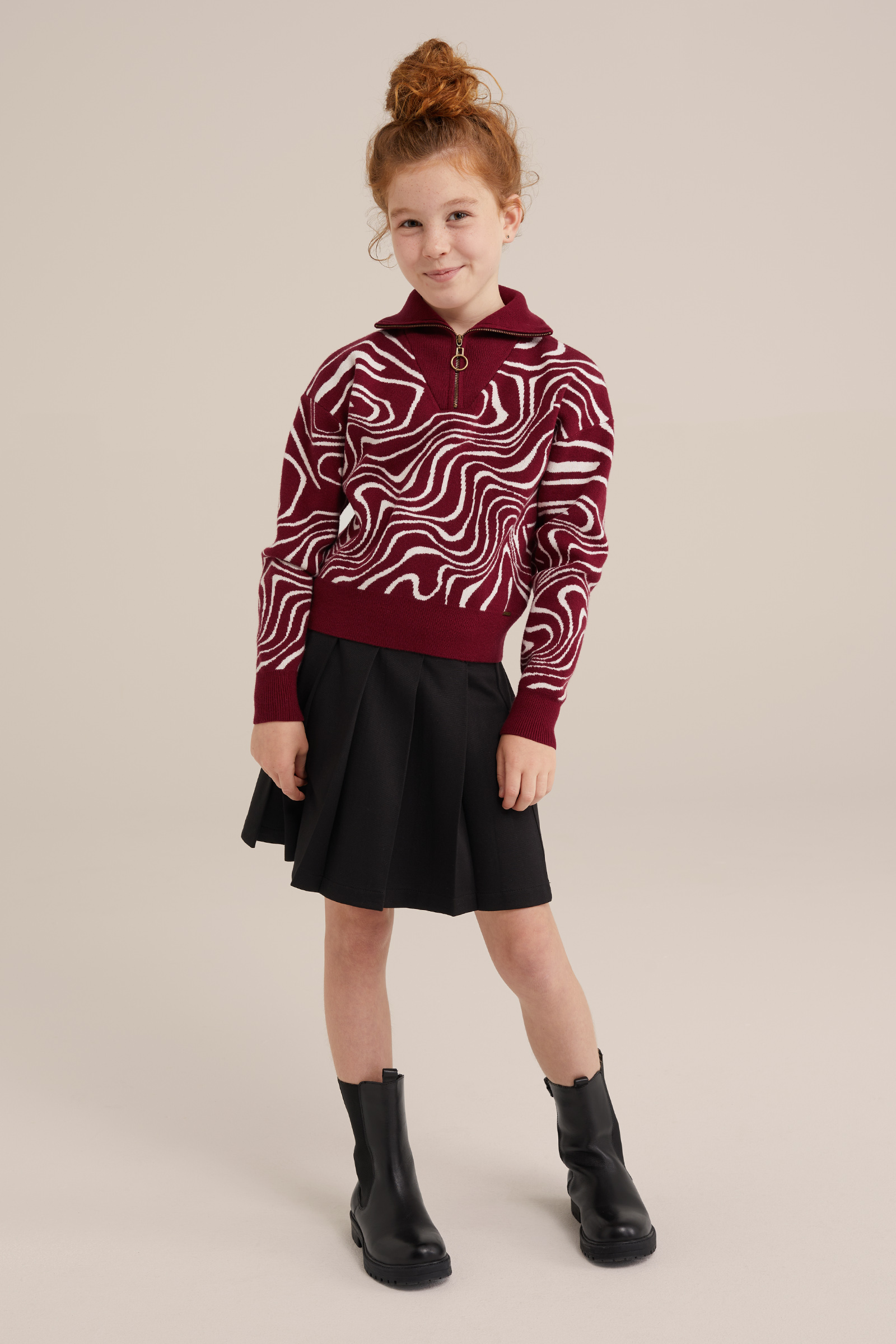 Meisjes gebreide trui met dessin WE Fashion Donkerrood