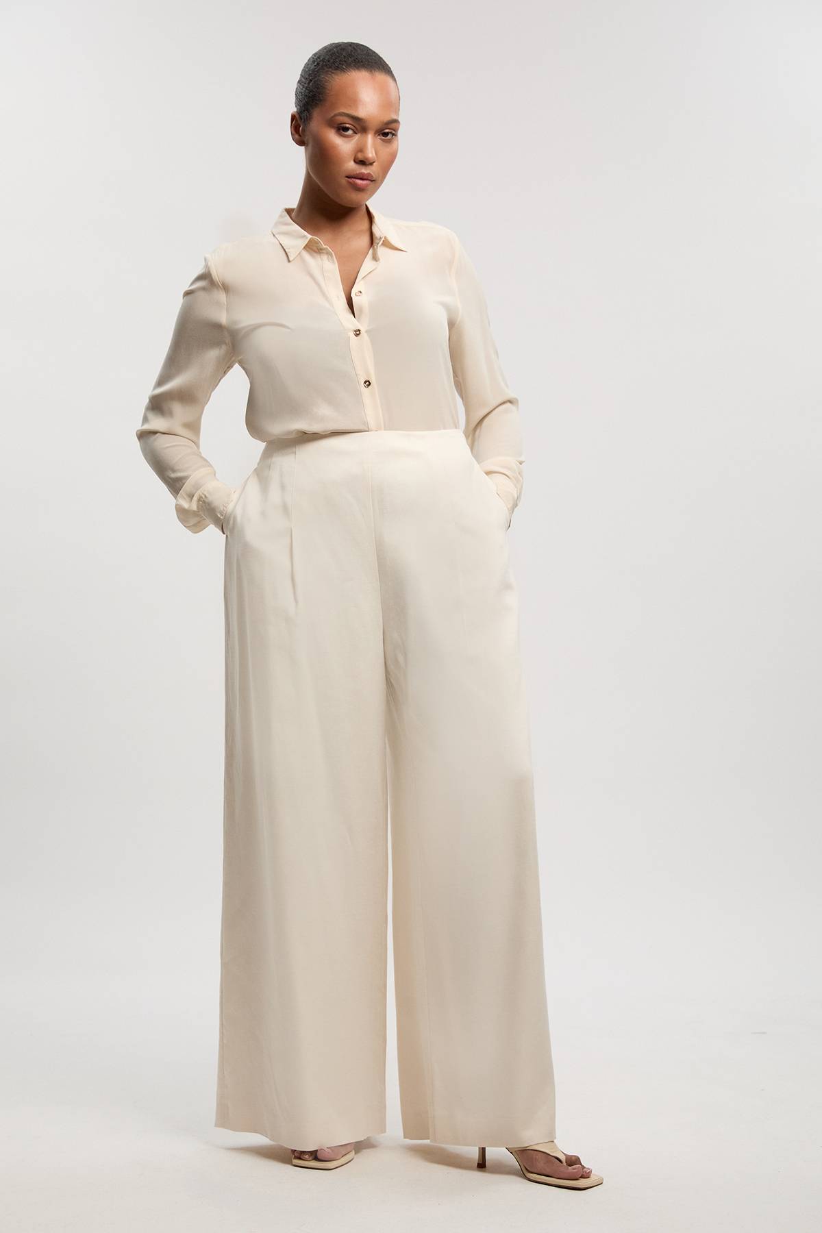 KarenMillen Pantalon Large en Lin Tailleur Grande Taille