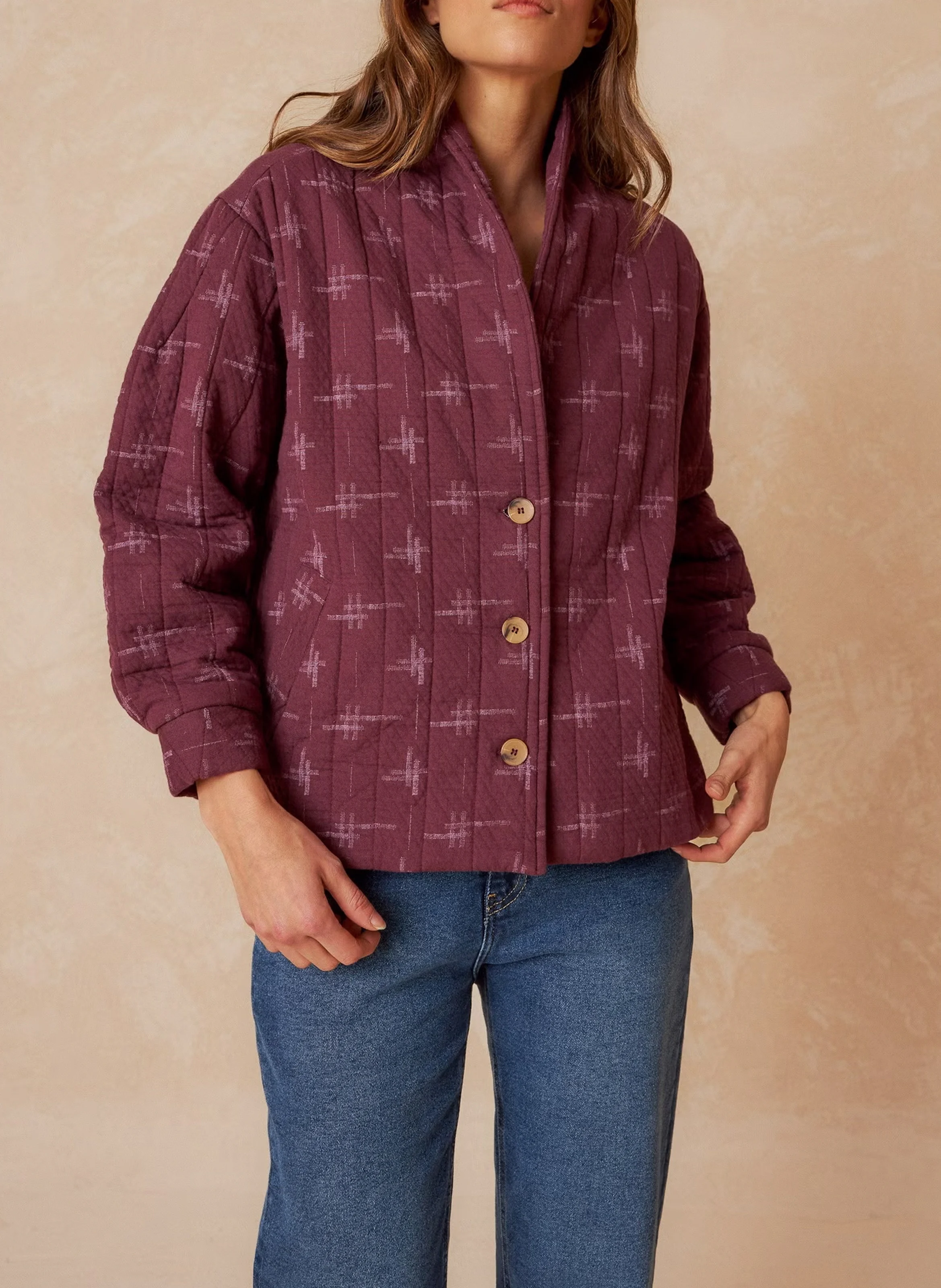 Veste col kimono en coton bio | Violet
