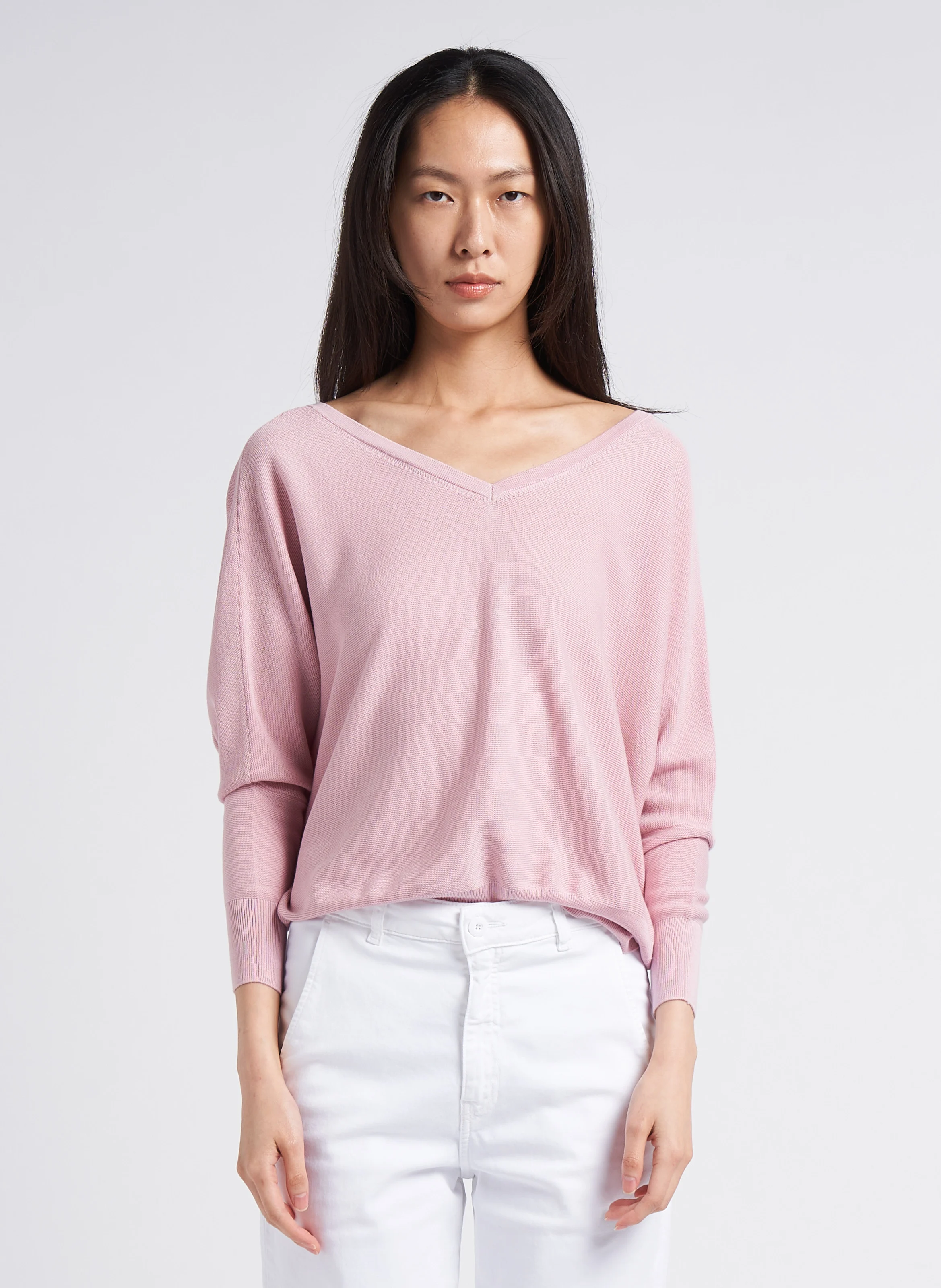 ELSY - Gilet ample col V en coton mélangé | Rose