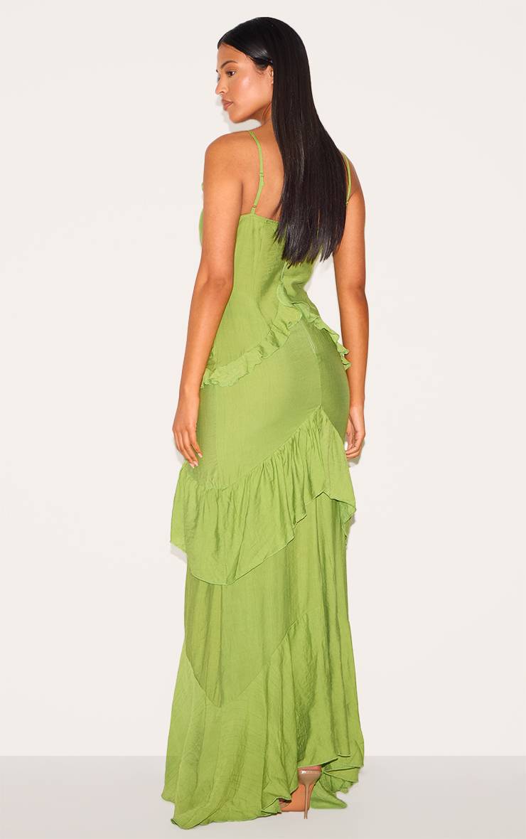 Vert Olive Robe Maxi Texturée À Volants Pour Grande Taille