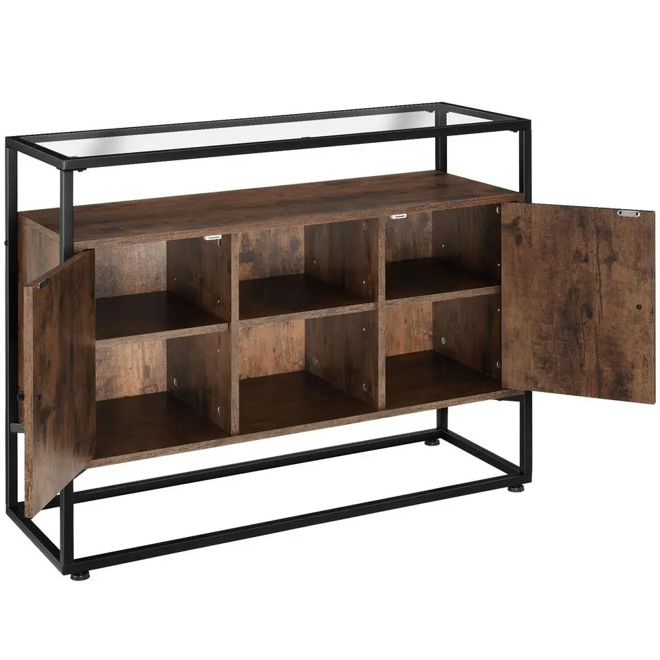 tectake Wandkast Oldham 100x38x80,5cm, Industrieel Hout Donker, Rustiek