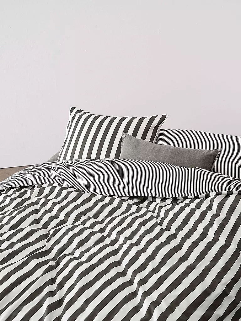 MARC O'POLO HOME Satin Bettwäsche CLASSIC STRIPE 70x90cm/140x200cm Anthracite grau