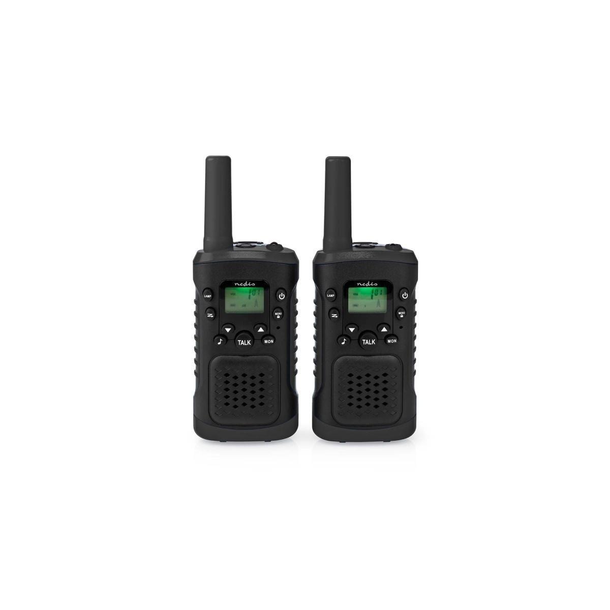 Nedis Walkie-Talkie Set | 2 håndsett | Opp til 6 km | Frekvens kanal: 8 | PTT / VOX | Opp til 3 timer | Hodetelefonutgang | 2 Hodesett | Sort