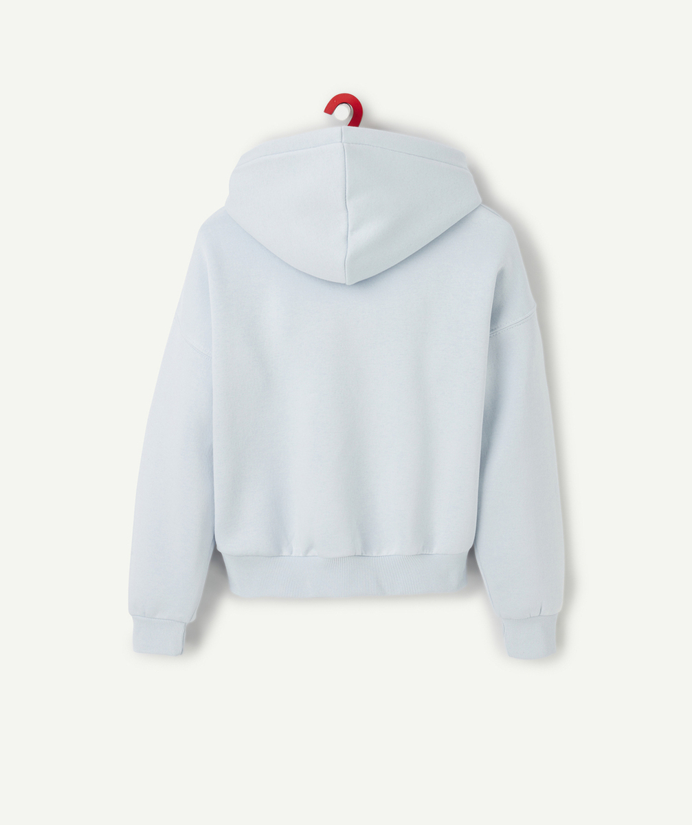 SWEAT À CAPUCHE FILLE EN FIBRES RECYCLÉES BLEU CIEL THÈME CAMPUS
