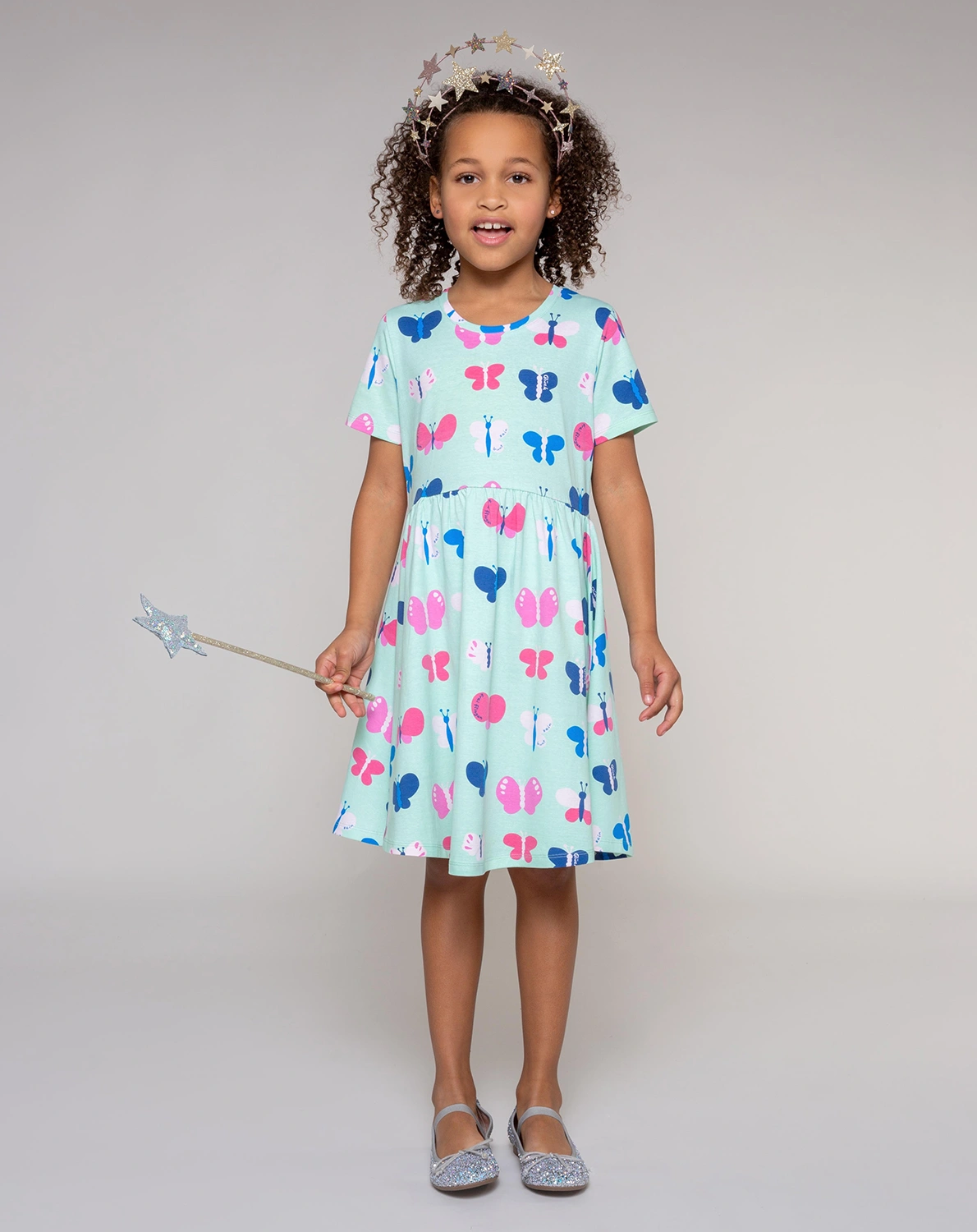 Kurzarm-Kleid SCHMETTERLINGE in grün