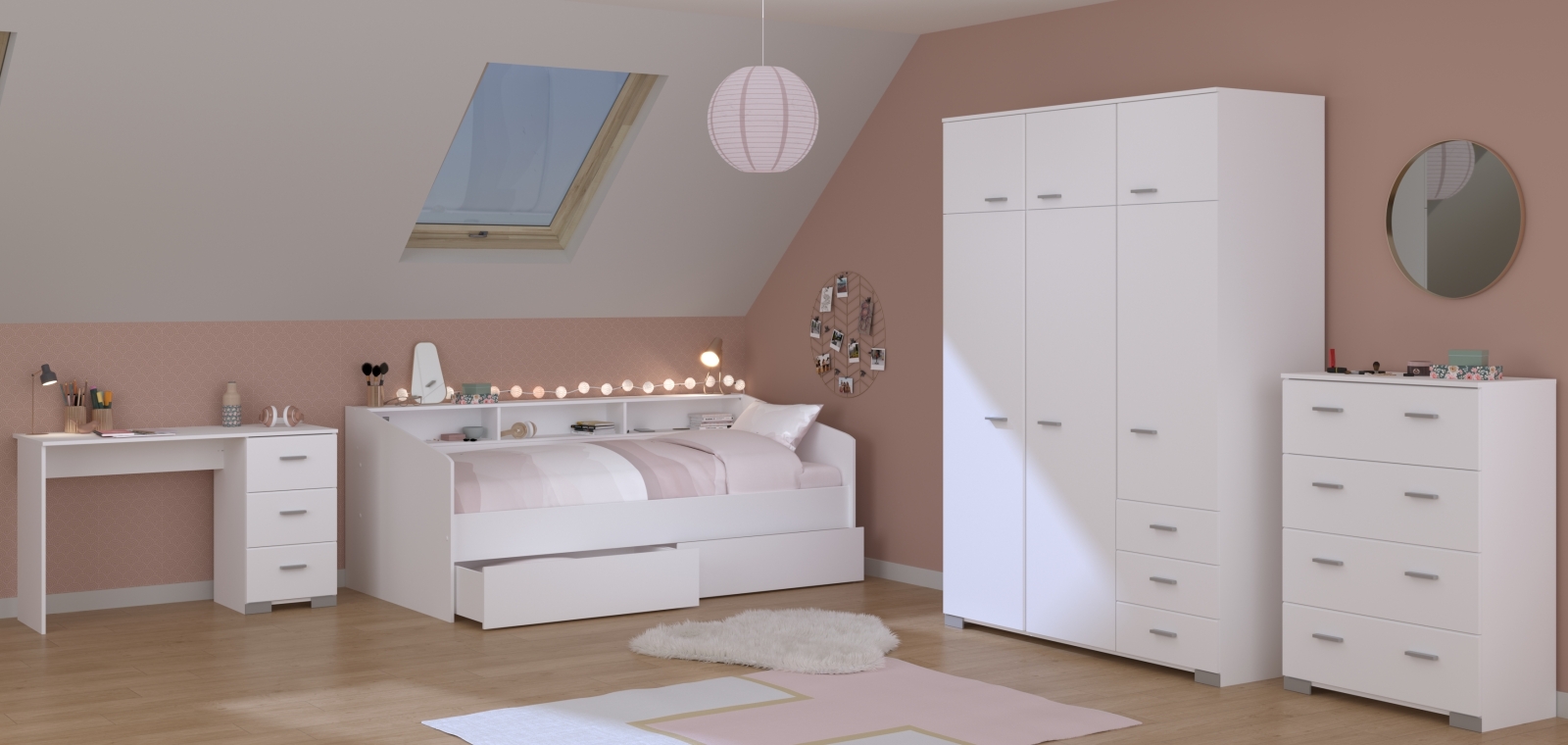 5-teiliges Kinderzimmer SLEEP 40 - weiß - mit 2 Bettschubkästen