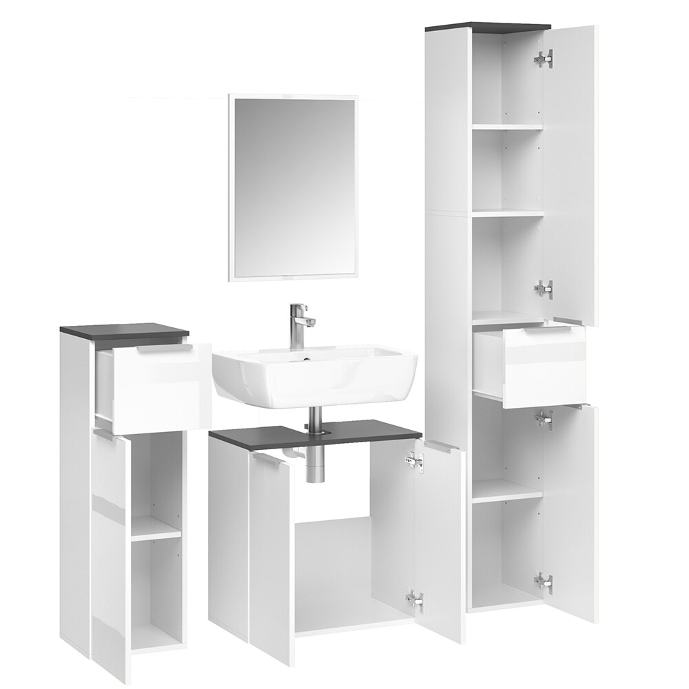 VICCO Badmöbel-Set OTIS Weiß - Hochschrank Unterschrank Midischrank Spiegel