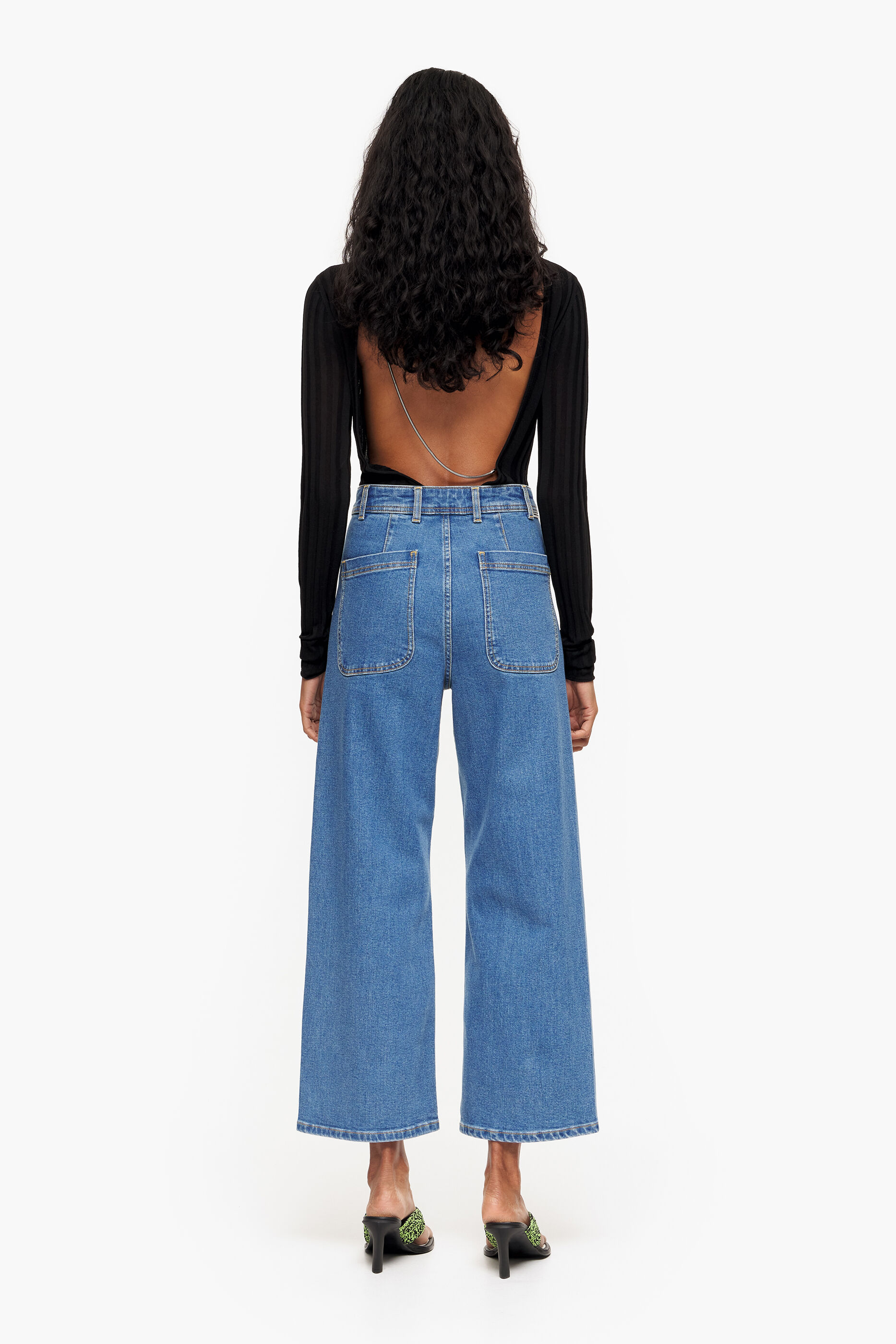 CULOTTE - Calça jeans azul de cintura alta