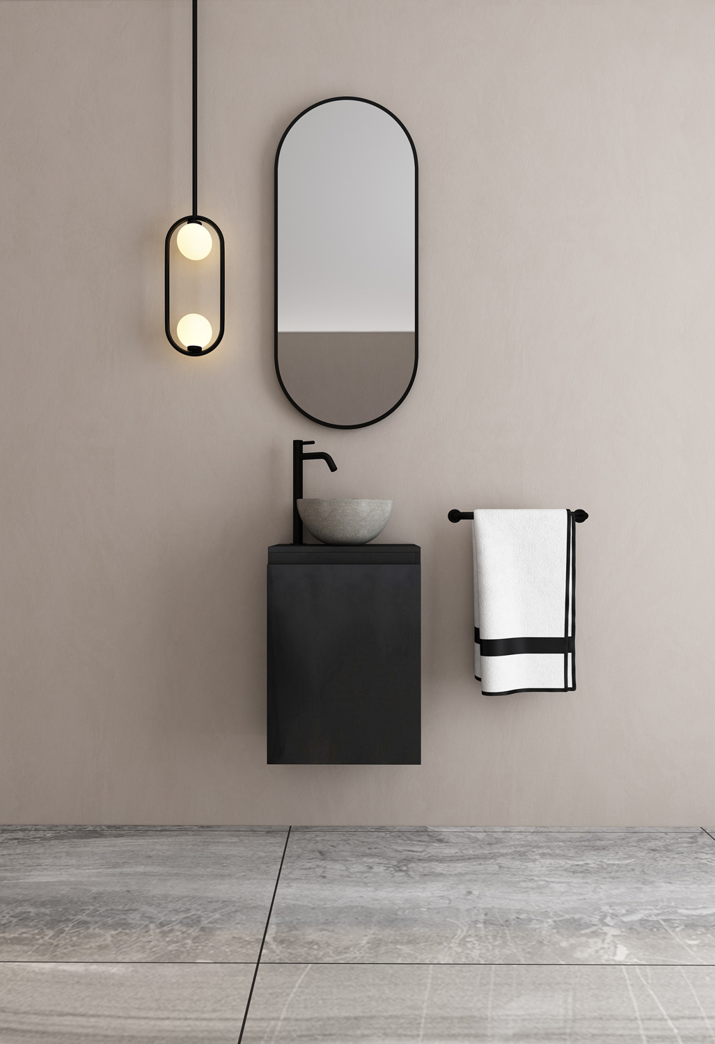 MD Interior Eden toiletmeubel zwart mangohout met grijze waskom rechts