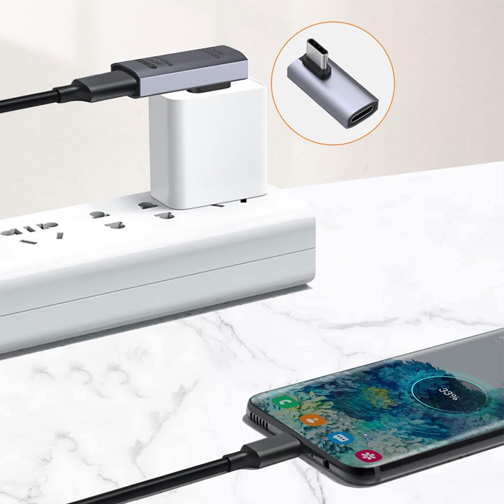 (240W) USB C (m) auf USB C (w) Daten und Schnelllade-Adapter Stecker 90 Grad-Winkel 40 Gbit/s (8K@60Hz) - Grau