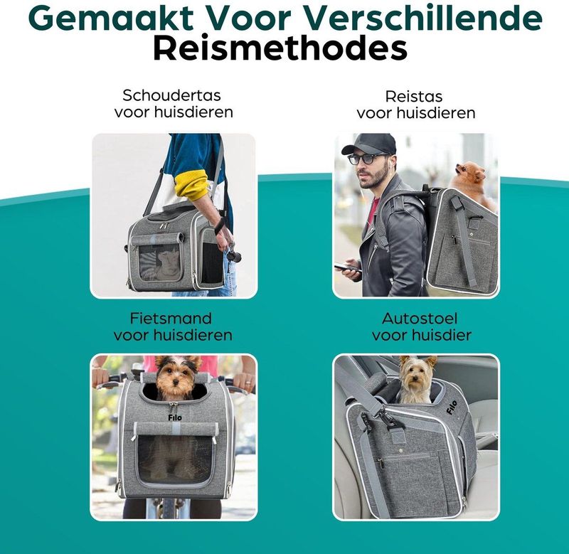 Filo - Hondenfietsmand - Grijs - Extra Stevig - Afneembare Fietsmand Voorop