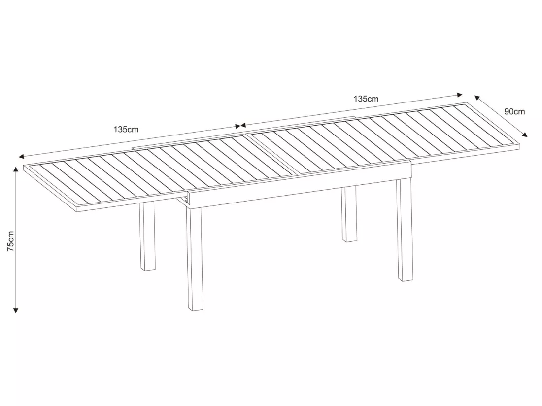 Table de jardin extensible en aluminium 270cm + 8 fauteuils empilables textilène anthracite gris - MILO 8