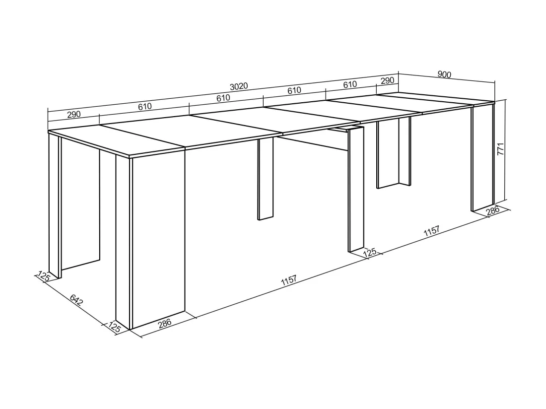 Table console extensible, 300, Pour 14 personnes, Table à Manger, Chêne et noir