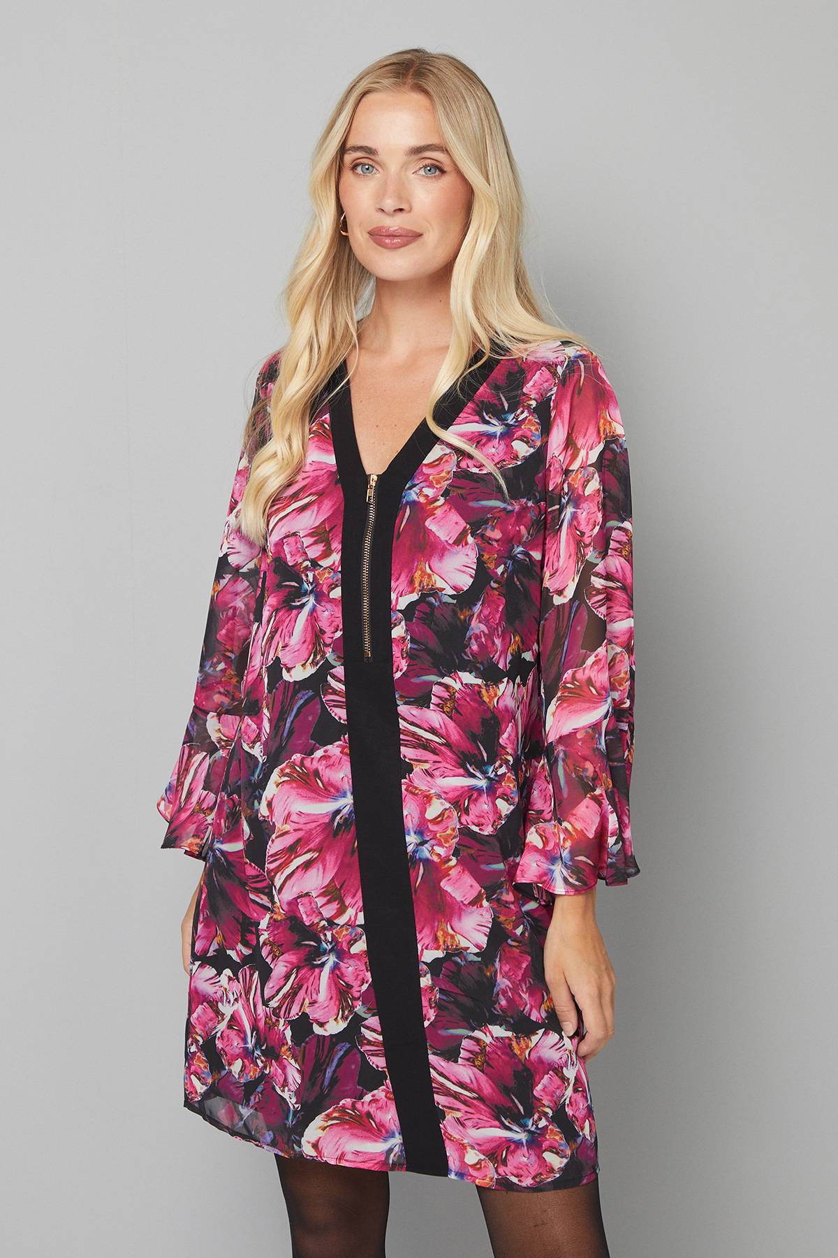 Wallis Robe Droite à Fermeture Éclair Devant Motif Floral Petite Taille
