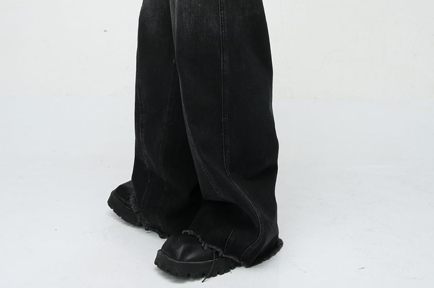 FAERIS - Mid Rise Washed Wide Leg Jeans