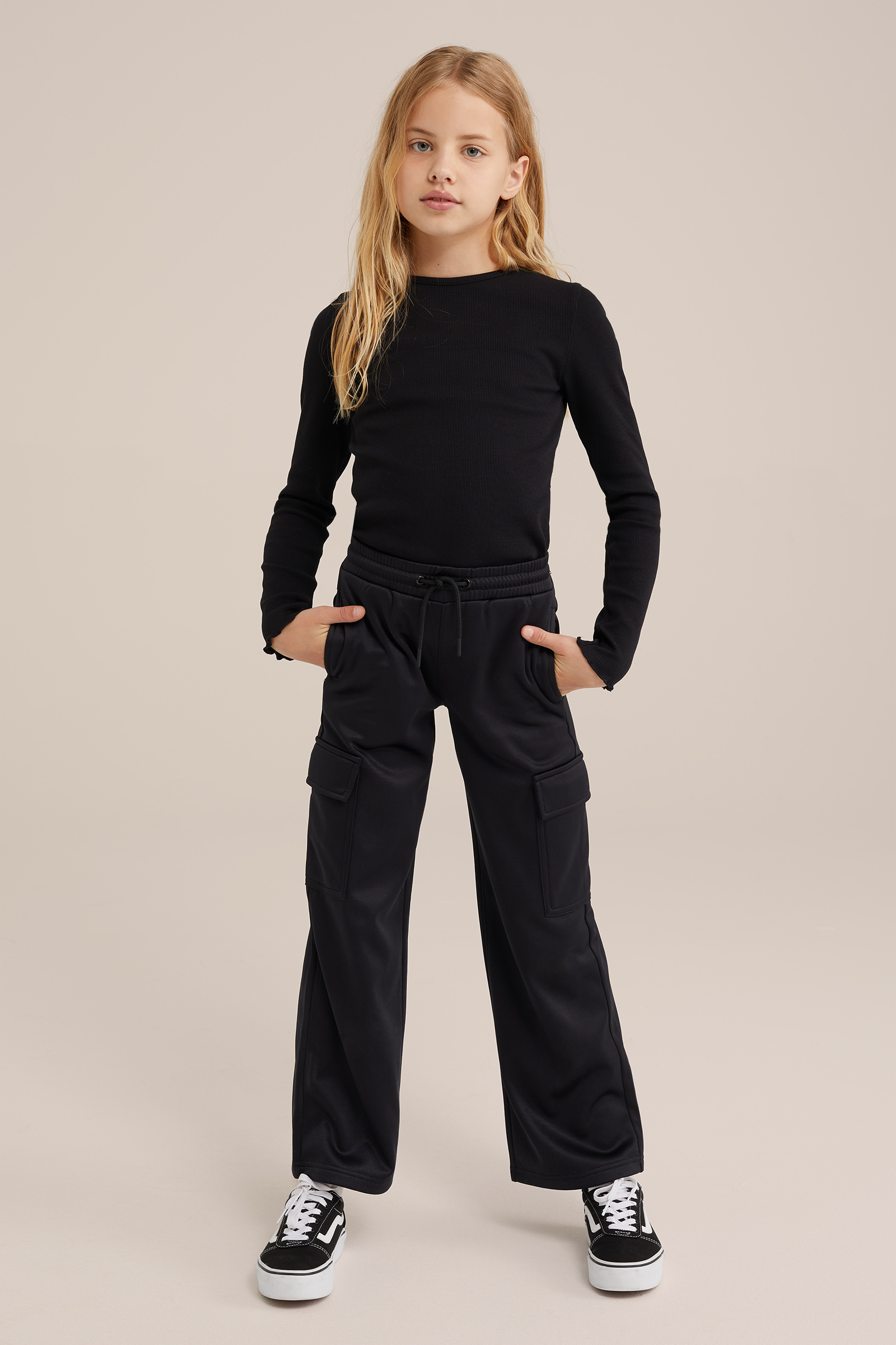 Meisjes T-shirt van ribstof WE Fashion Zwart