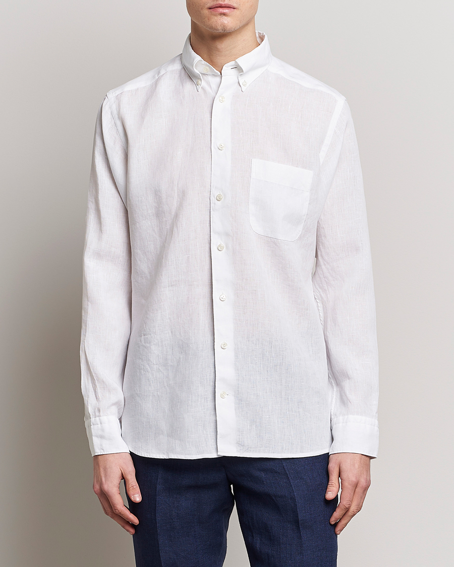 Eton Slim Fit Linen Button Down Shirt White