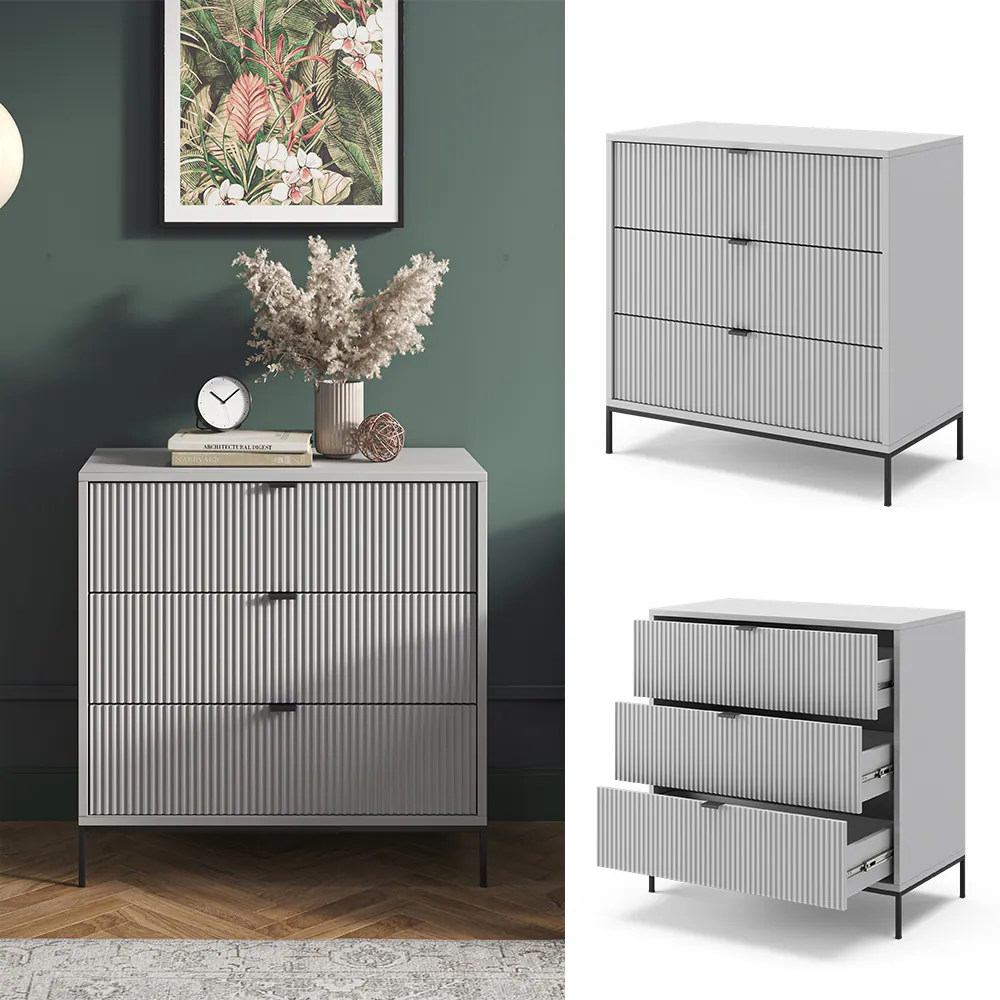 Vicco Kommode Eliza, Grau 80 x 42 cm, mit 3 Schubfächer, Wohnzimmer, Schlafzimmer