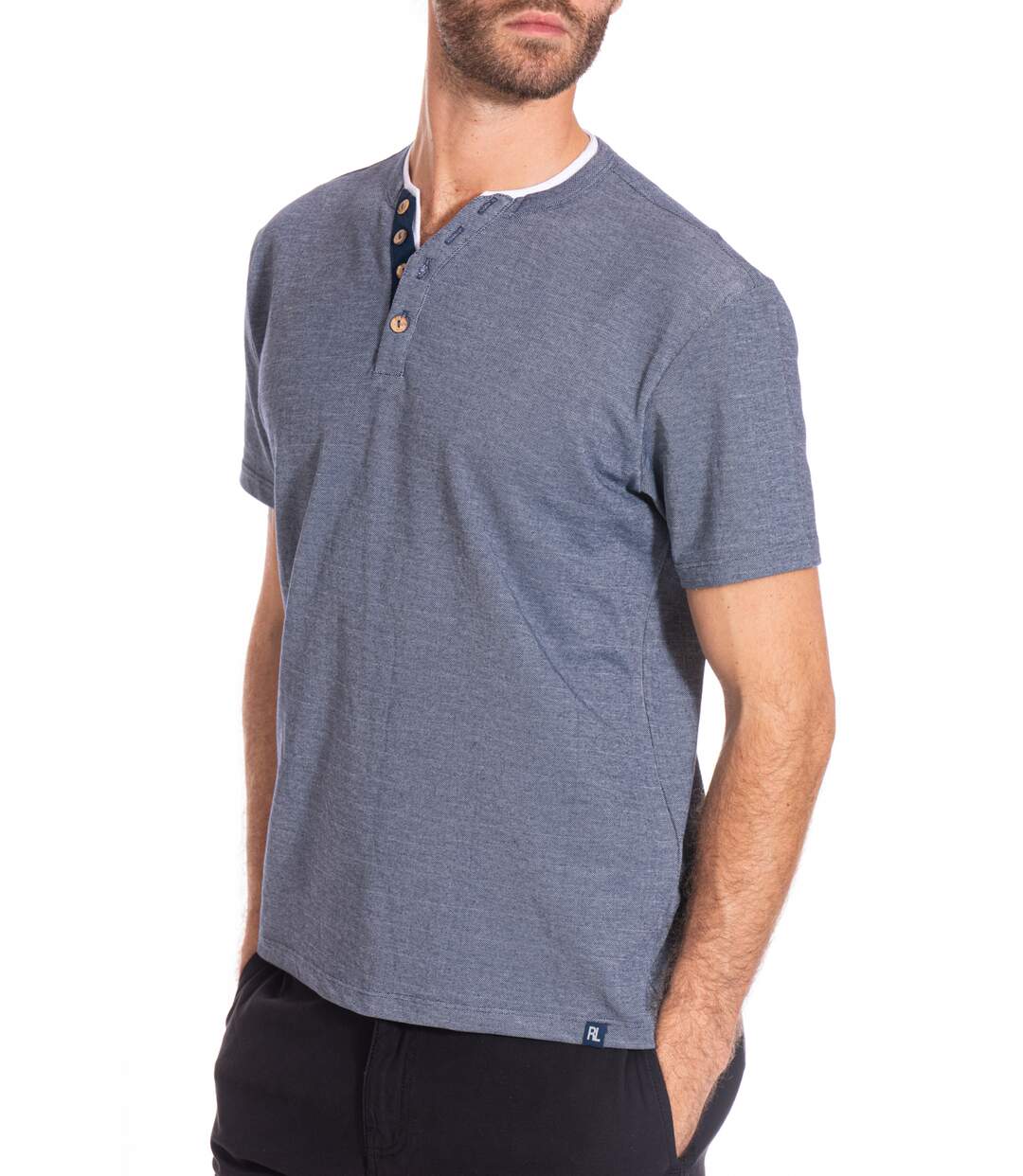T-shirt col tunisien ASA NOIR