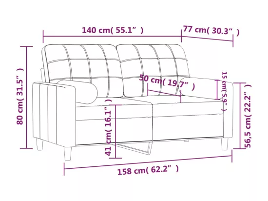 Canapé 2 places avec oreillers décoratifs noir 140 cm tissu