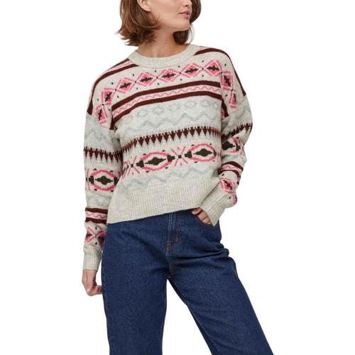 Vila - VICILIA O-NECK L/S JACQUARD KNIT Blanco