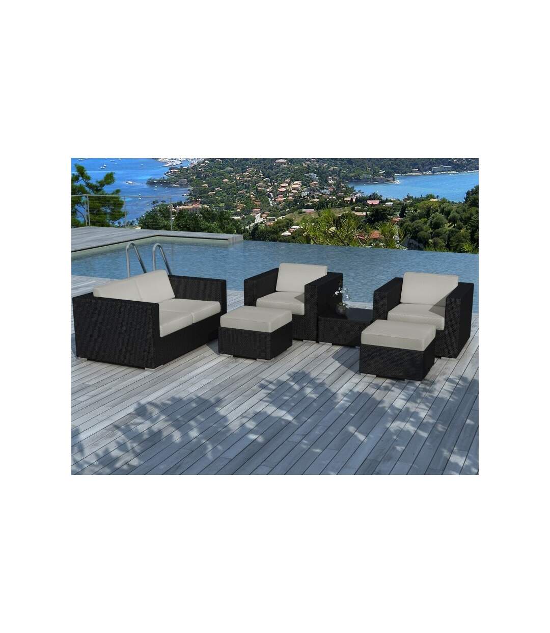 Paris Prix - Salon De Jardin En Résine Tressée portofino Gris & Noir