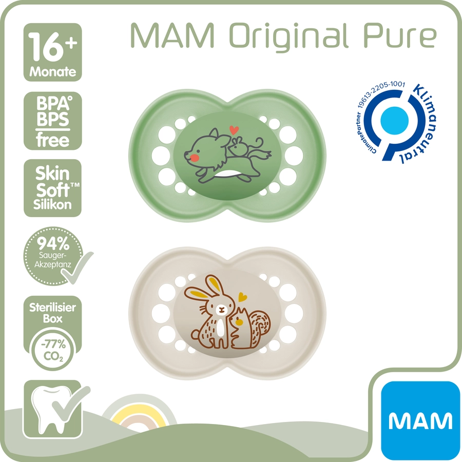 MAM Schnuller Original Silikon, 2 Stk., WolfHase, 16+ Monate