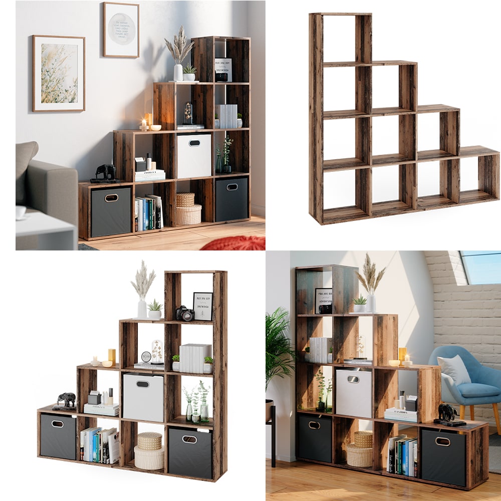 Vicco Treppenregal Raumteiler Stufenregal 10 Fächer Old Style - Bücherregal