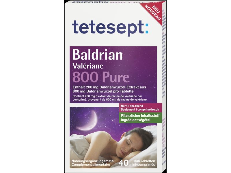 tetesept Baldrian 800 Pure 40 Mini-Tabletten Entspanntes Einschlafen und eine ruhige Nacht