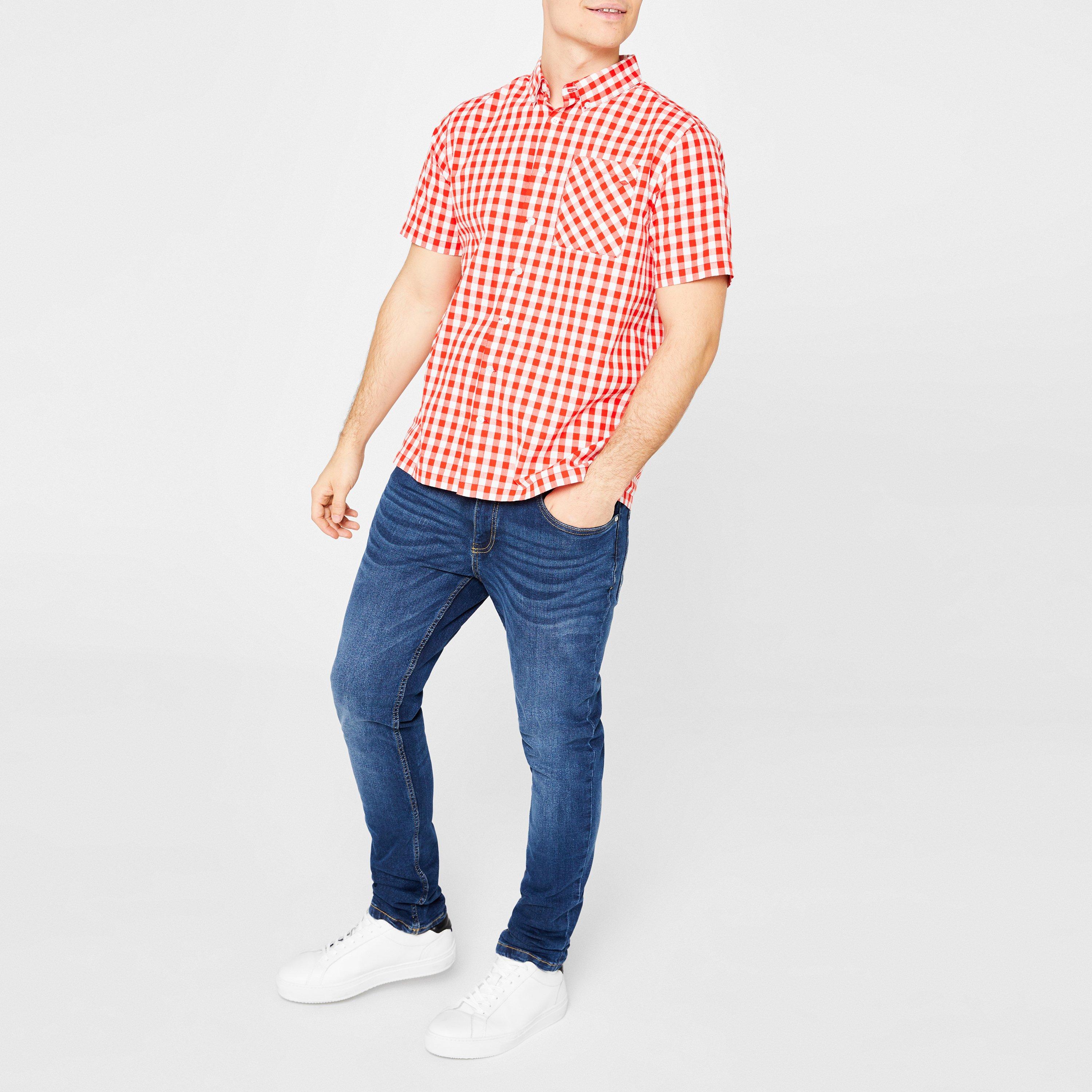 Lee Cooper Mens Gingham Check Short Sleeve Shirt