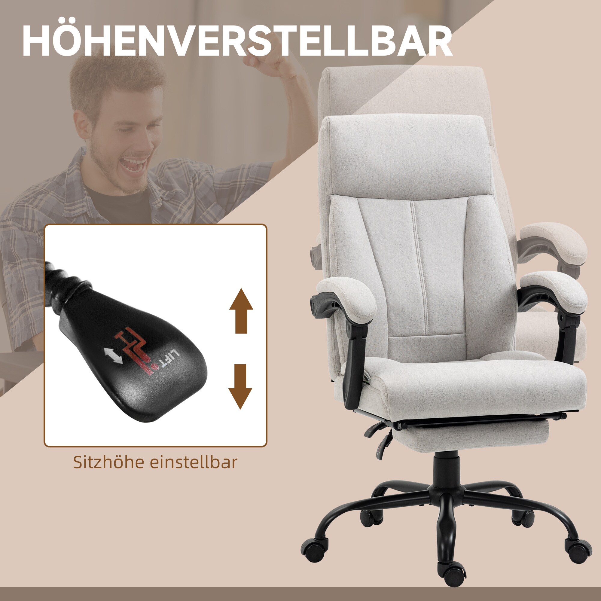 Vinsetto Massage-Bürostuhl mit Fußstütze und Wippfunktion grau 65L x 74B x 111-119H cm