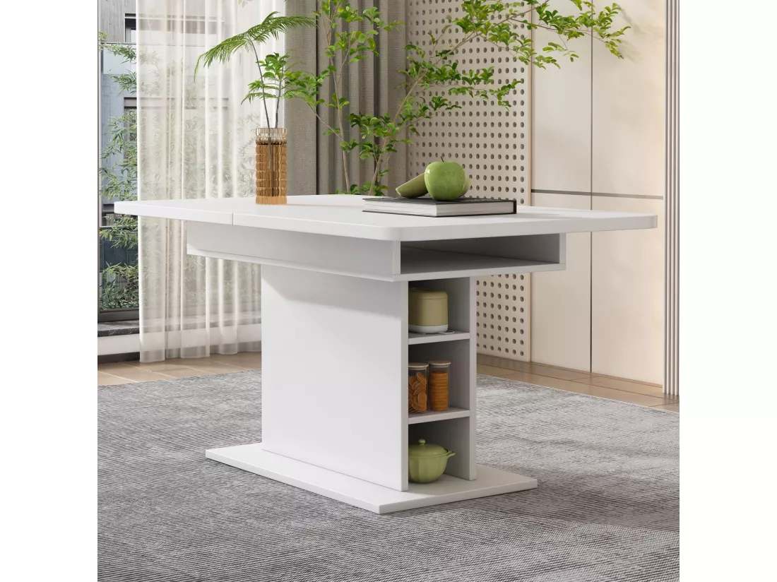 Ensemble table à manger + 6 chaises Sherpa - extensible 6 à 8 personnes - avec 6 niches - Panneaux de particules - 130x70cm
