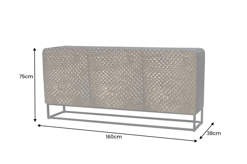 Massives Sideboard SNAKE 160cm braun Mangoholz mit 3D Schnitzereien schwarz Schlangen-Design