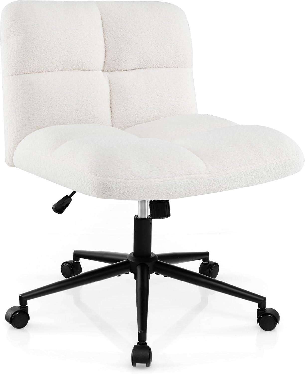 COSTWAY Schneidersitz Stuhl mit Rollen, Drehstuhl ohne Armlehnen, Schreibtischstuhl mit breiter Sitzfläche, Bürostuhl, Schminkstuhl, höhenverstellbar, Wippfunktion, modern (Beige)
