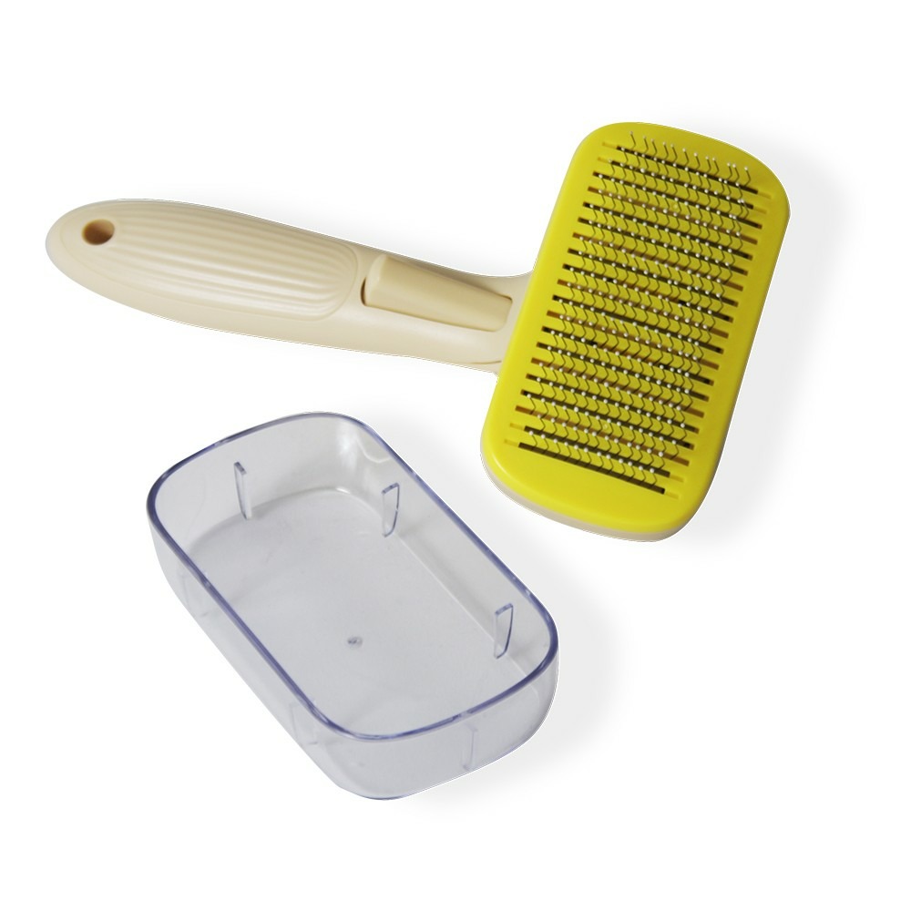 Brosse auto-nettoyante pour chats de , manche ergonomique, picots protégés et couvercle de protection