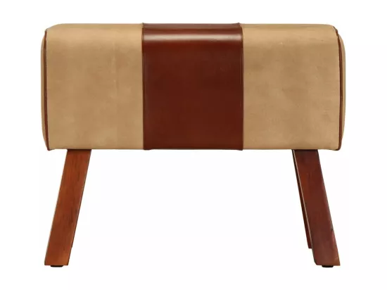 Banc saut de cheval 58 cm marron cuir véritable et manguier