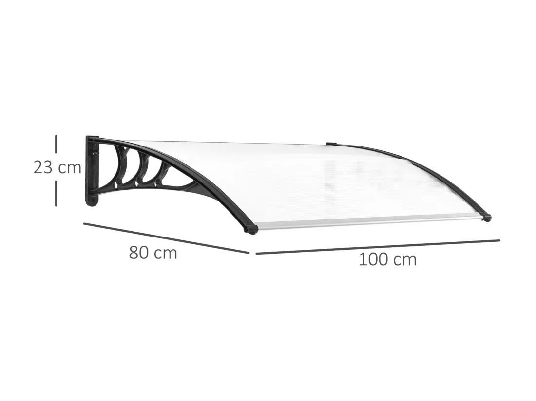 Auvent marquise de porte design voûté arrondi dim. 100L x 80l x 23H cm polycarbonate plastique noir