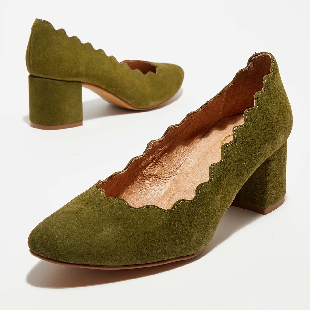 Apologie Trotters en Velours de Cuir Ariana kaki - Talon 6 cm