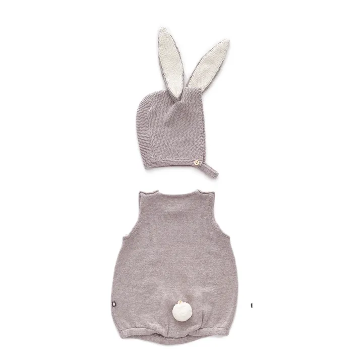 Oeuf NYC Set Barboteuse + Bonnet Lapin Coton Pima Bio | Gris